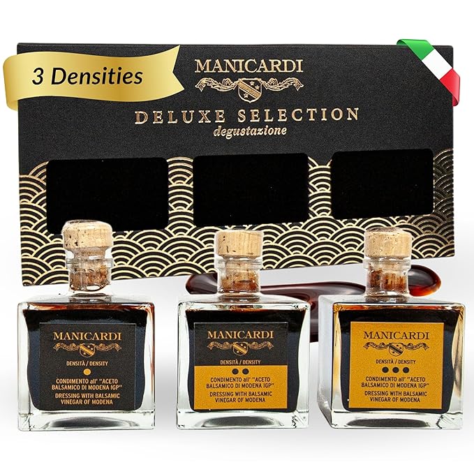 MANICARDI Set of 3 Condiments with Balsamic Vinegar of Modena PGI - Selected with Three Different