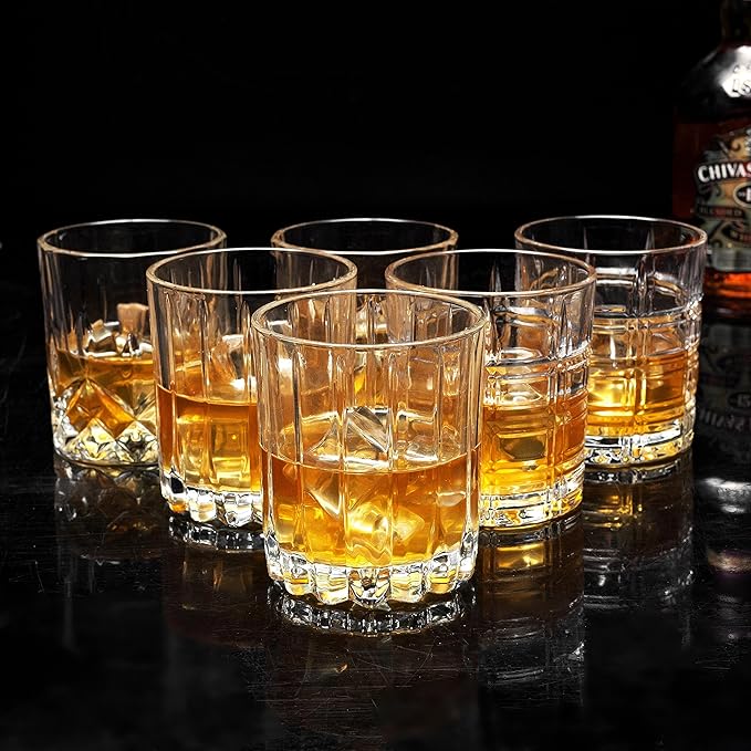 KANARS Whiskey Glasses Mixed, 10 Oz Scotch Glasses Set of 6, Rock Bar Tumblers 3 Patterns in Luxury