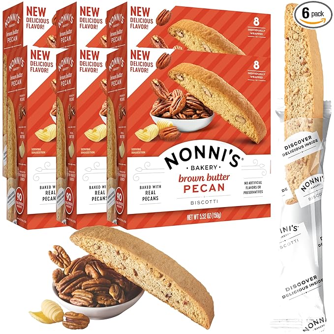 Nonni's Brown Butter Pecan Biscotti, Nutty Pecan Cookie with Rich Browned Butter Flavor, 8