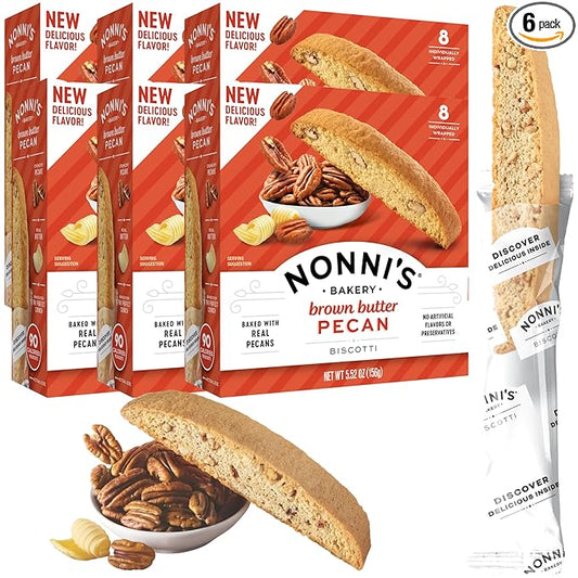 Nonni's Brown Butter Pecan Biscotti, Nutty Pecan Cookie with Rich Browned Butter Flavor, 8