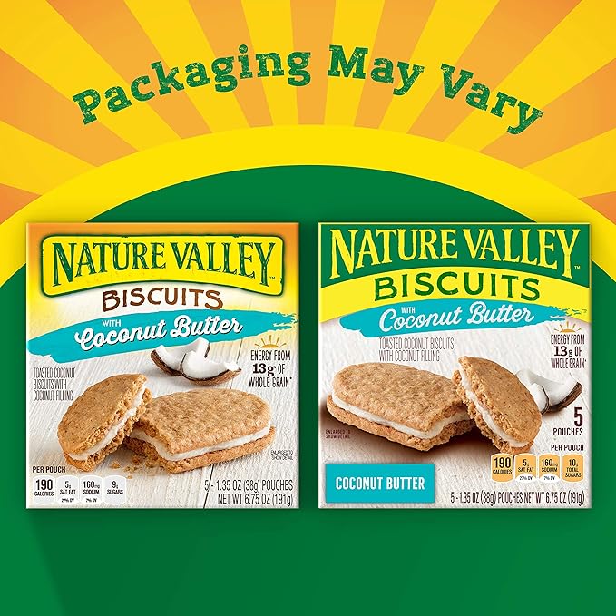 Nature Valley Biscuit Sandwiches, Coconut Butter, Snacks, 5 ct, 6.75 OZ (Pack of 12)
