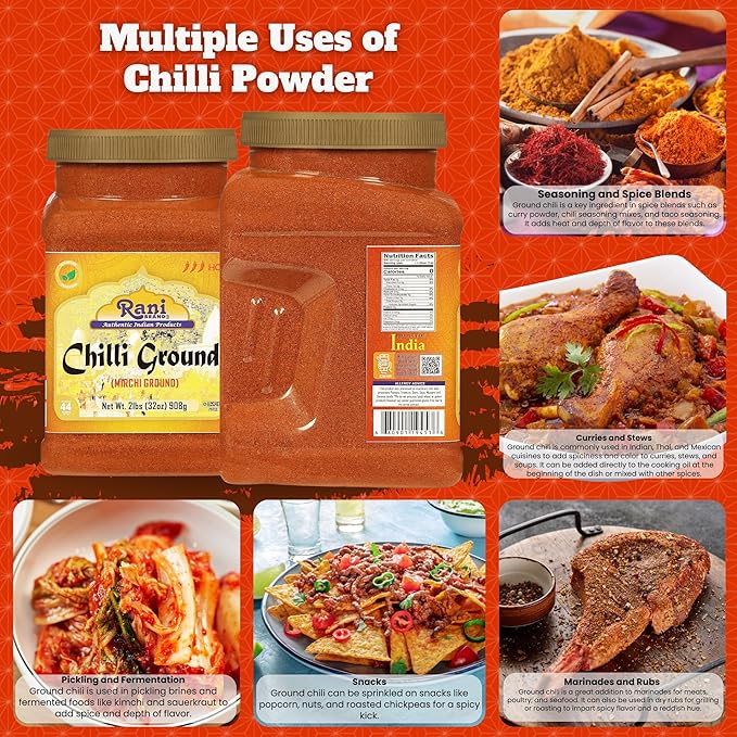 Rani Chilli Powder (Mirchi) Ground Indian Spice 32oz (2lbs) 908g Bulk PET Jar ~ All Natural |