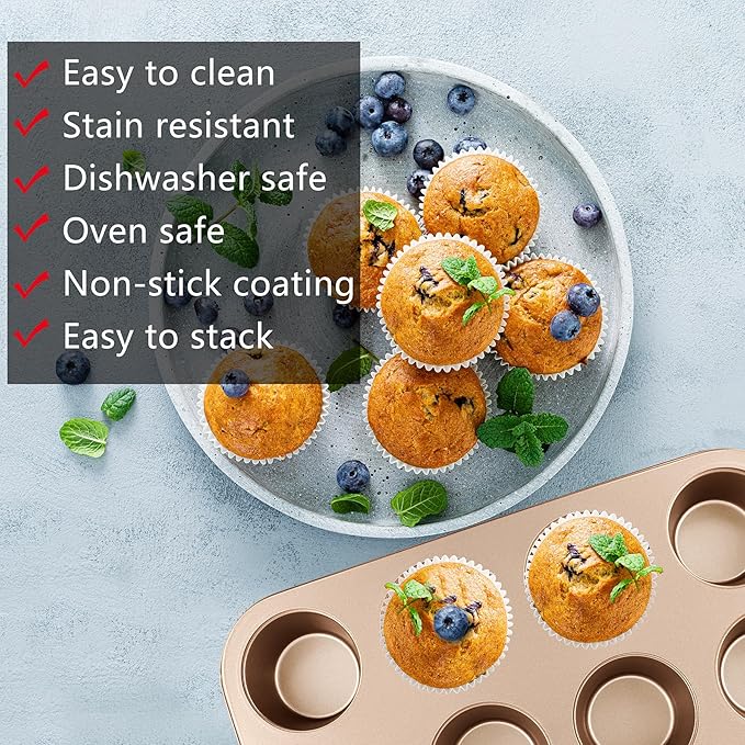 Nonstick Baking Pans Set, 5-Piece Kitchen Baking Sheets for Oven, Bakeware Sets with Round/Square