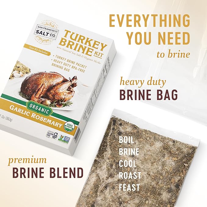 Organic Turkey Brine Kit - 13 oz. Garlic Rosemary Brine with BPA-Free Brine Bag for Whole, Smoked
