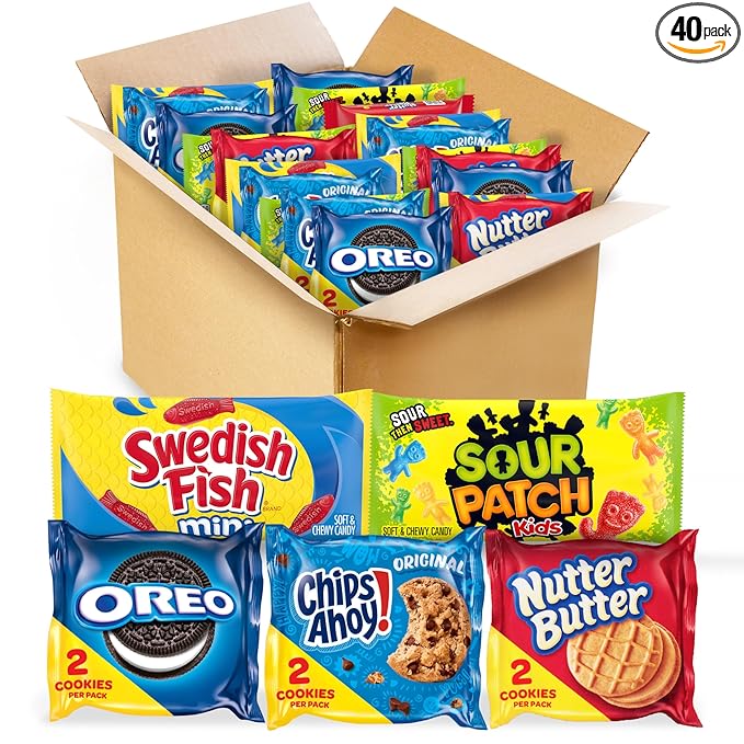 OREO, CHIPS AHOY!, Nutter Butter, SOUR PATCH KIDS & SWEDISH FISH Cookies & Candy Variety Pack, 40