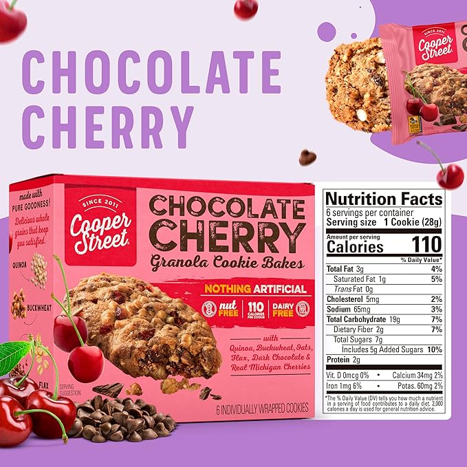 Cooper Street Granola Cookie Bake - Chocolate Cherry Chewy Granola Bars | Individually Wrapped