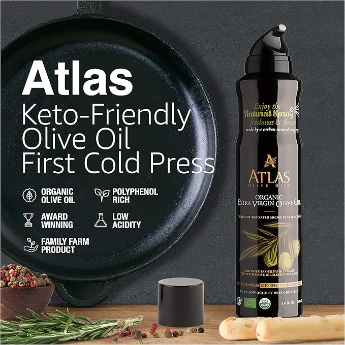 Cooking Oil by Atlas, Extra Virgin Olive Oil Spray, Dual Function Spray and Stream, 5.4 fl oz, Non