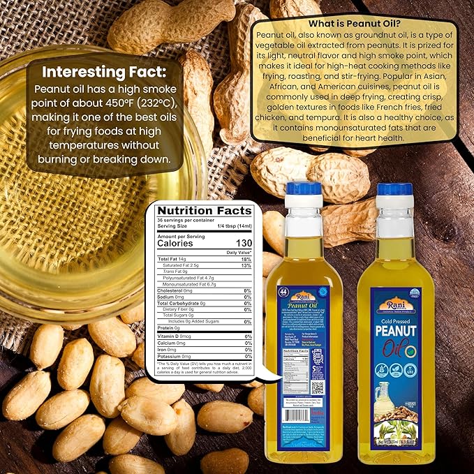 Rani Peanut Oil 16.9 Ounce (500ml) Cold Pressed | 100% Natural | NON-GMO | Kosher | Vegan | Gluten