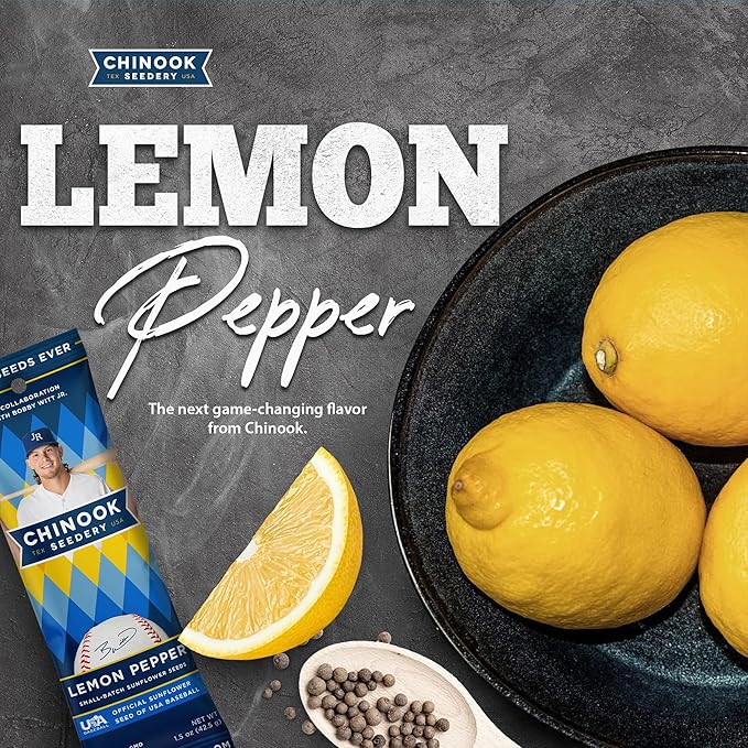 Chinook Seedery Roasted Sunflower Seeds to Eat - 1.5 oz (Pack of 36) Lemon Pepper - Jumbo Low