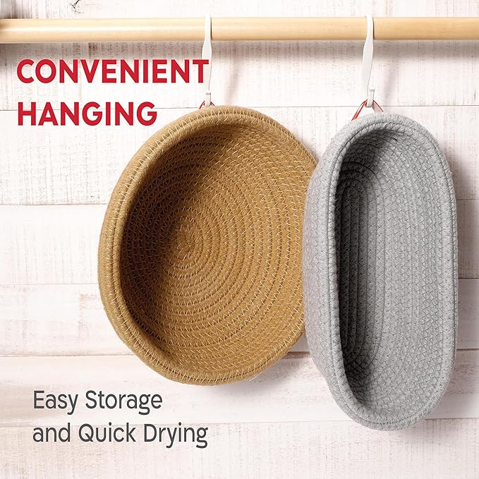 Cotton Rope Banneton Bread Proofing Basket Set, Oval & Round Bread Baskets with Liners & Covers for