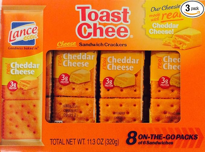 Lance Toast Chee Cheddar Cheese Sandwich Crackers 8 On-The-Go Packs of 6 Sandwiches 11.3 oz (Pack