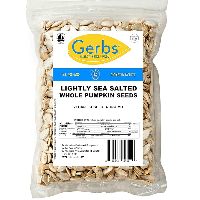 Lightly Sea Salted Pumpkin Seeds in Shell by Gerbs - 4 LBS - Top 11 Food Allergen Free & Non GMO