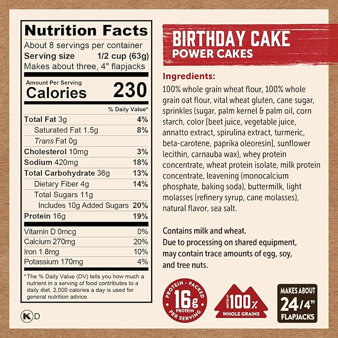 Kodiak Cakes Power Cakes - Protein Pancake Mix & Waffle Mix - 100% Whole Grain- Birthday Cake