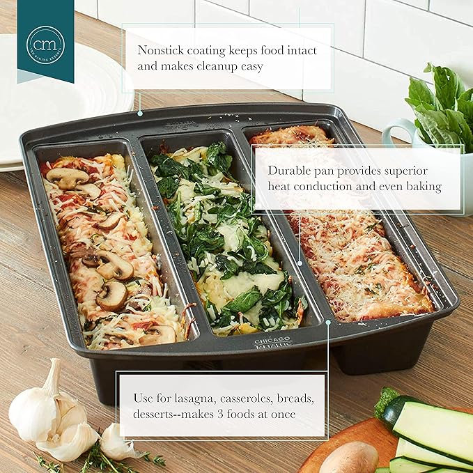 Chicago Metallic Professional Lasagna Trio Pan, Perfect for loaf breads, cakes and more 12.5 by 16