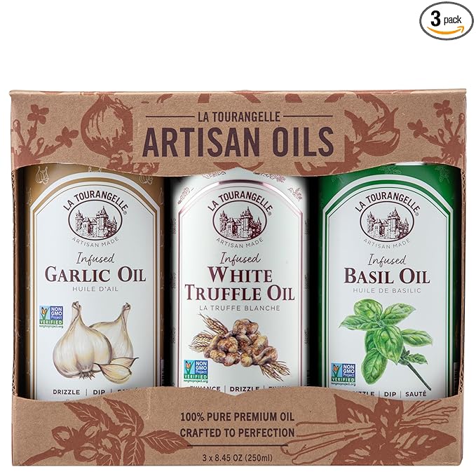 La Tourangelle, Infused Trio of Oils - Basil Oil, Garlic Oil, White Truffle Oil,Complex Gourmet