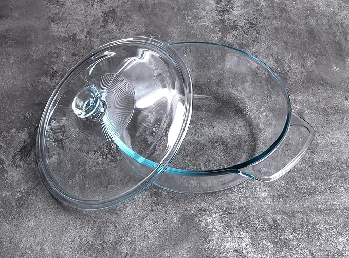 Clear Round Glass Casserole with Lid, Baking Dish with Glass Cover, Glass Casserole for Oven