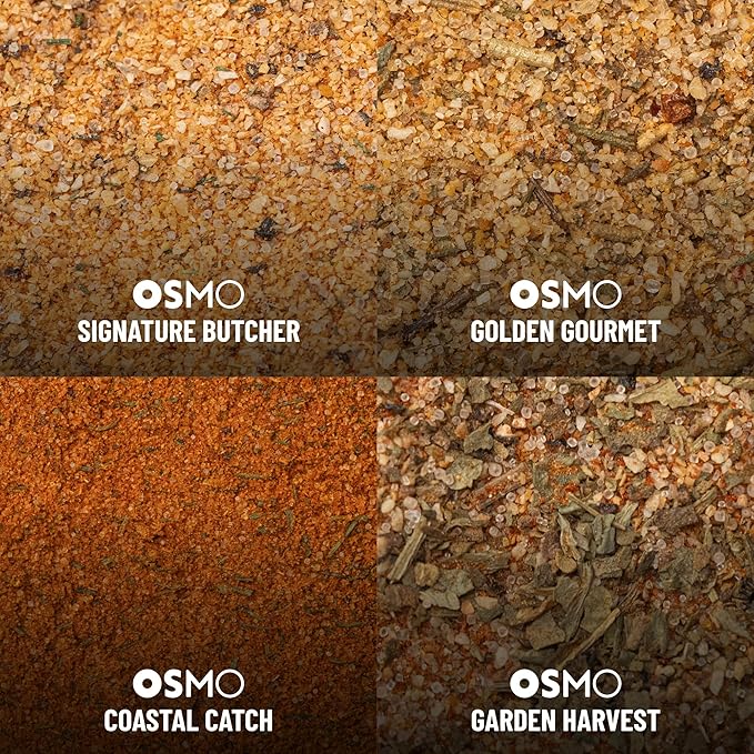 Osmo Seasonings and Sea Salt Bundle, Flakey White Sea Salt, Signature Butcher Rub, Golden Gourmet