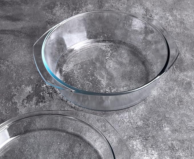 Round Tempered Glass Casserole Dish with Lid, Glass Casserole Baking Dish for Oven, Freezer and