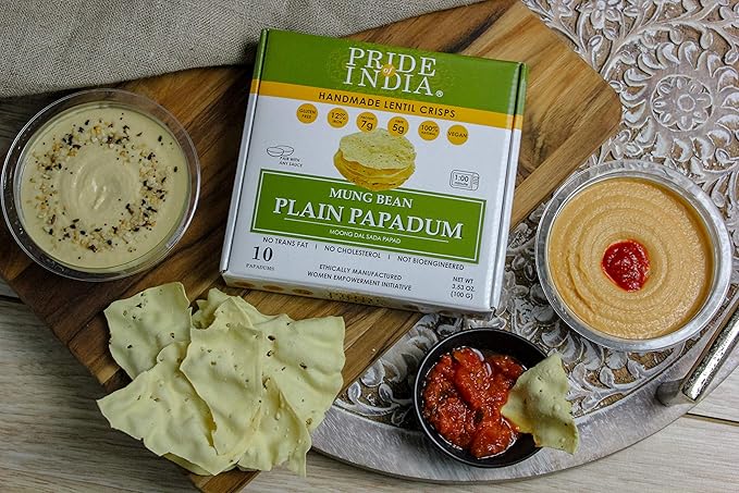 Pride Of India - Mung Bean Plain Papadum Lentil Crisp, 10 count (3.53oz - 100gm) - Plant Based