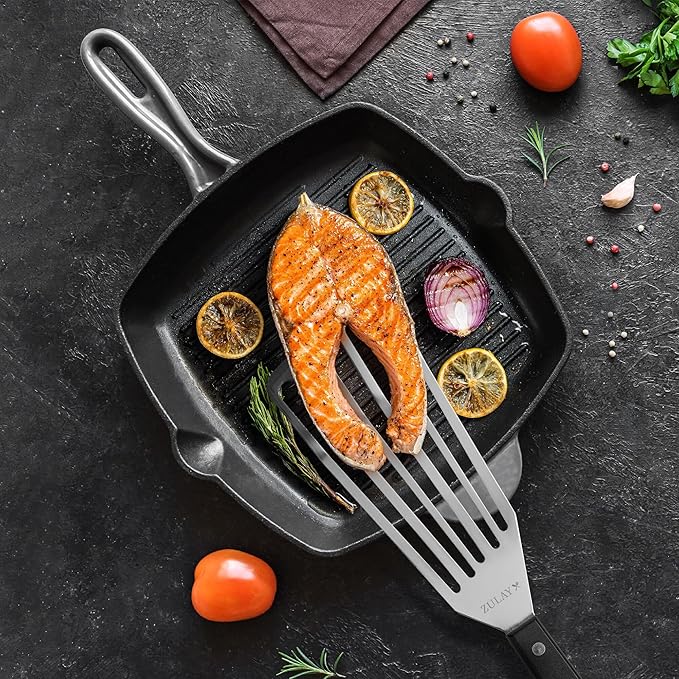 Zulay Kitchen Fish Spatula Stainless Steel - Spatulas for Non-Stick Cookware - Slotted Stainless