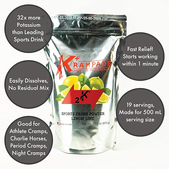 Electrolytes Powder Potassium Supplement - 2000 mg K+, >2X More Than Coconut Water | Cramp Relief
