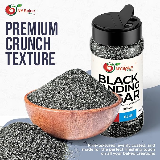 NY Spice Shop Black Sanding Sugar - 4 Ounce Sweet Colorful Edible Sprinkles For Candy Dish - Sugar