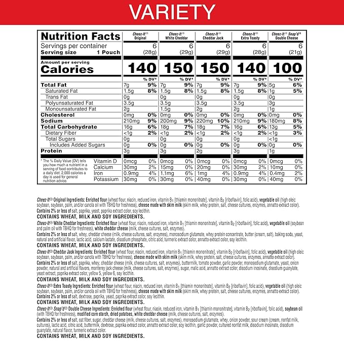 Cheez-It Cheese Crackers, Baked Snack Crackers, Office and Kids Snacks, Variety Pack, 28.74oz Box
