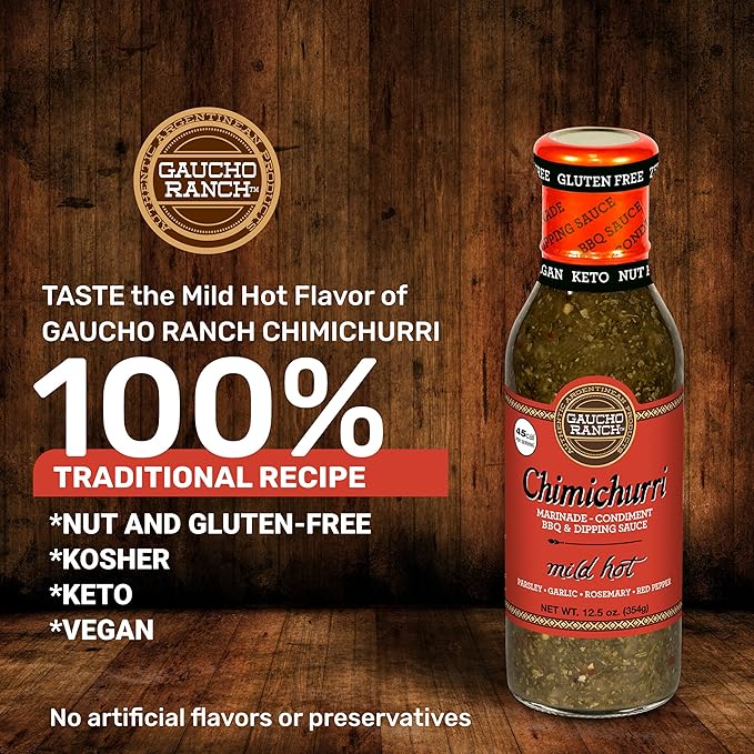 Gaucho Ranch Gourmet Chimichurri Steak Sauce Mild Hot | Authentic Argentinian Marinade & Meat Sauce