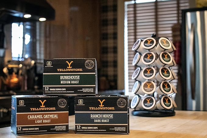 Yellowstone Maple Bourbon Medium Roast Coffee, Single Serve Recyclable Pods/Cups, 100% Arabica