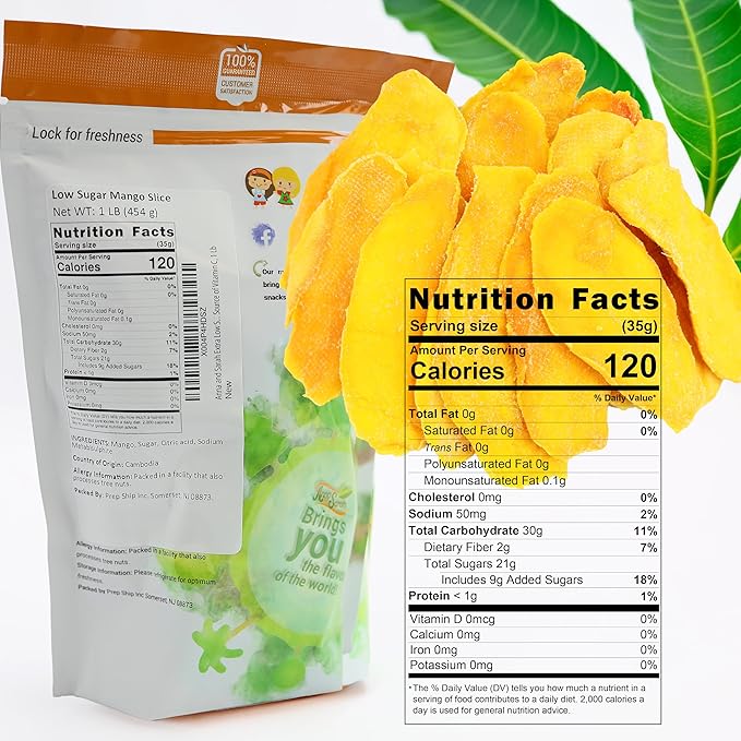 Anna and Sarah Extra Low Sugar Added Dried Mango Slices 16 Oz - Delicious Texture Soft & Juicy