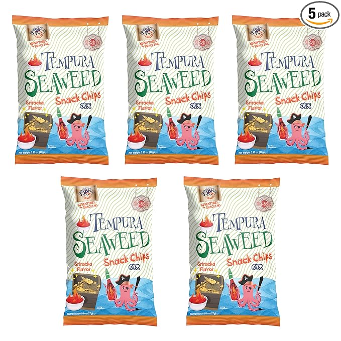 Japanese Tempura Seaweed Chips, Noriten ??Sriracha Flavor | 0.95oz x 5 Pack | Made in Japan by