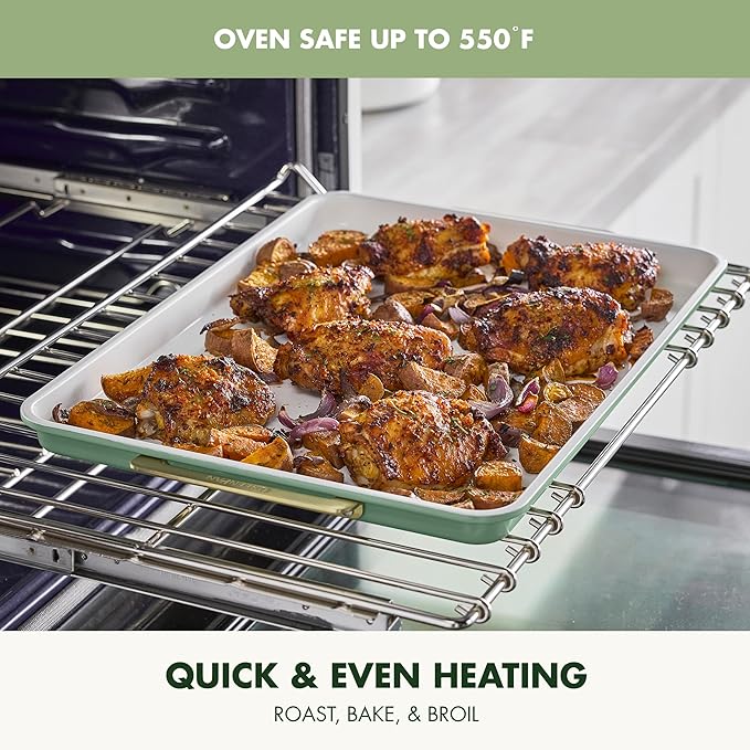 GreenPan Bakeware 13"x18" Half Baking Sheet Pan, Ceramic Nonstick Baking Pan, PFAS & BPA Free, Gold