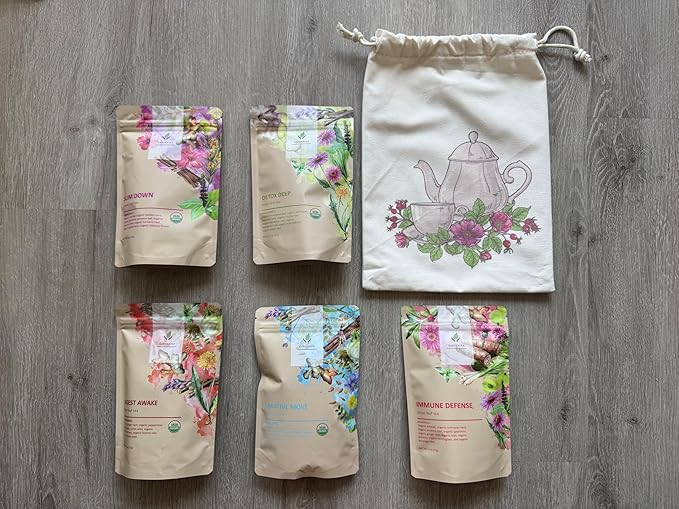 Gardenika Organic Loose Leaf Tea Set - Herbal and Caffeine-Free Variety - Kosher, No Natural or