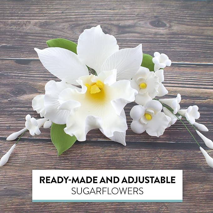 Global Sugar Art Cattleya Orchid Sugar Cake Flowers Arched Spray, White, 1 Count by Chef Alan