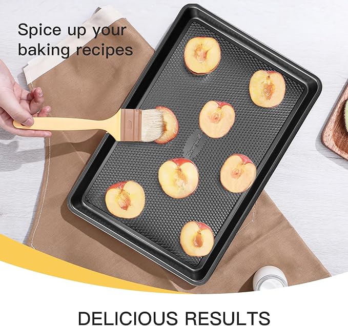 Cookie Sheets for Baking Nonstick - HONGBAKE Baking Sheet Pan Set of 3, Half/Quarter/Jelly Roll Pan