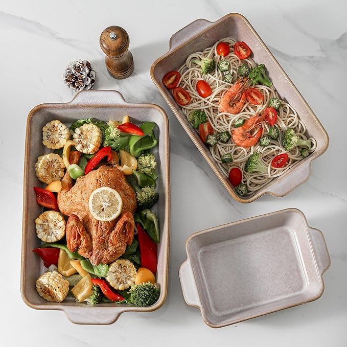 HVH 9x13 Baking Dish Set, Large Casserole Dishes for Oven, Ceramic Bakeware Set of 3, Rectangular