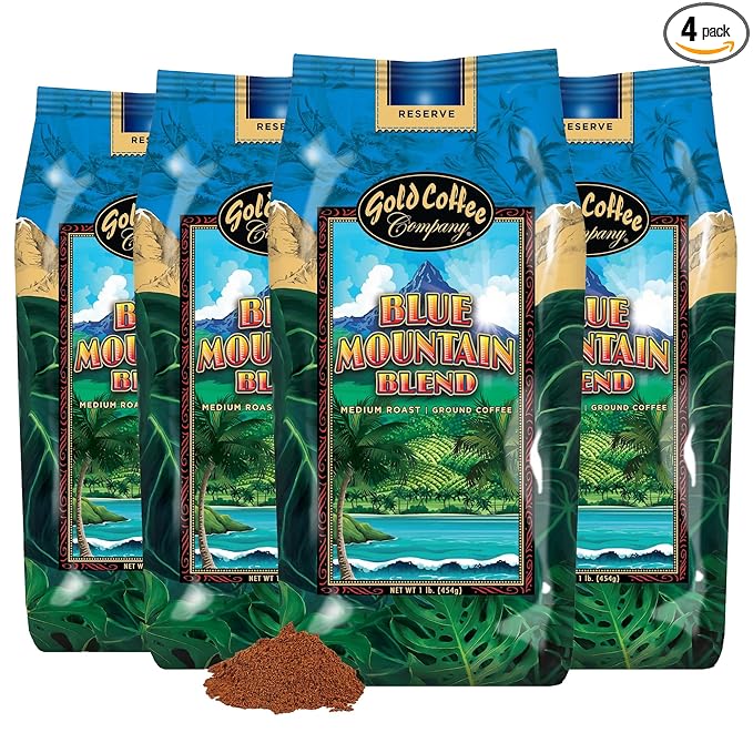 Gold Coffee | Blue Mountain Premium Blend, Medium Roast, Ground | 100% Arabica Coffee, 1 lb. (Pack