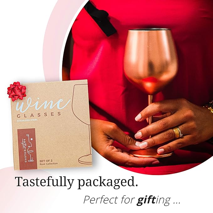Gusto Nostro Stainless Steel Wine Glass - 18 oz - Unbreakable Rose Gold Wine Glasses for Travel