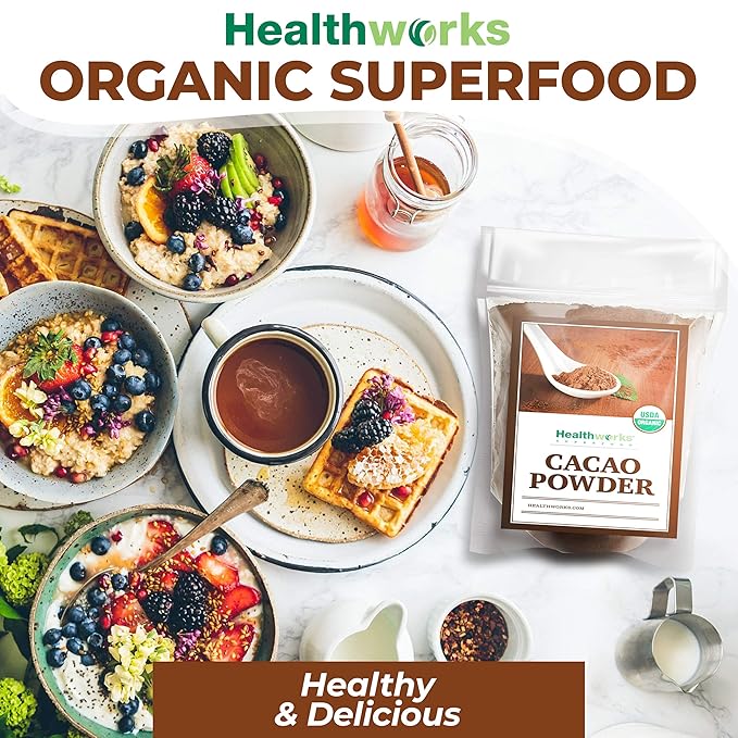 Healthworks Superfoods Organic Cacao Powder - 16 Oz / 1 Lb - Cocoa Chocolate Substitute - Rich