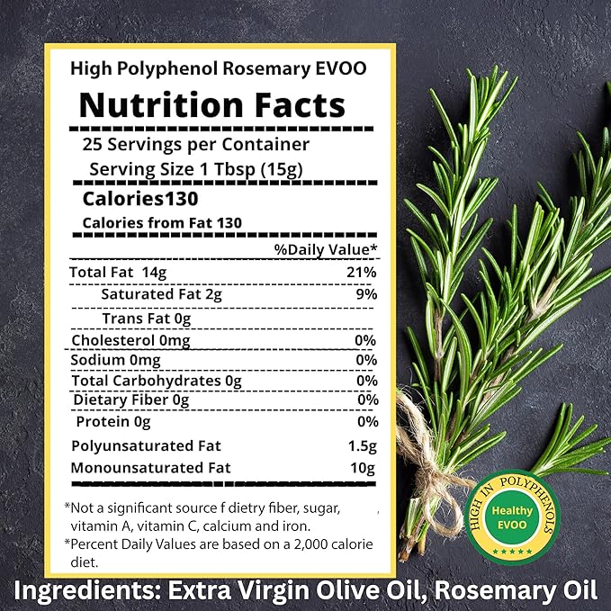 M.G. PAPPAS Rosemary Infused Olive Oil - High Polyphenol Rich Extra Virgin Olive Oil Unfiltered