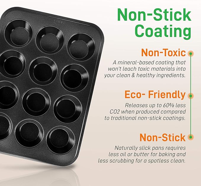 NutriChef Stackable Non-Stick Baking Pan Set – Carbon Steel Bakeware Set w/ Cookie Sheet, Muffin &
