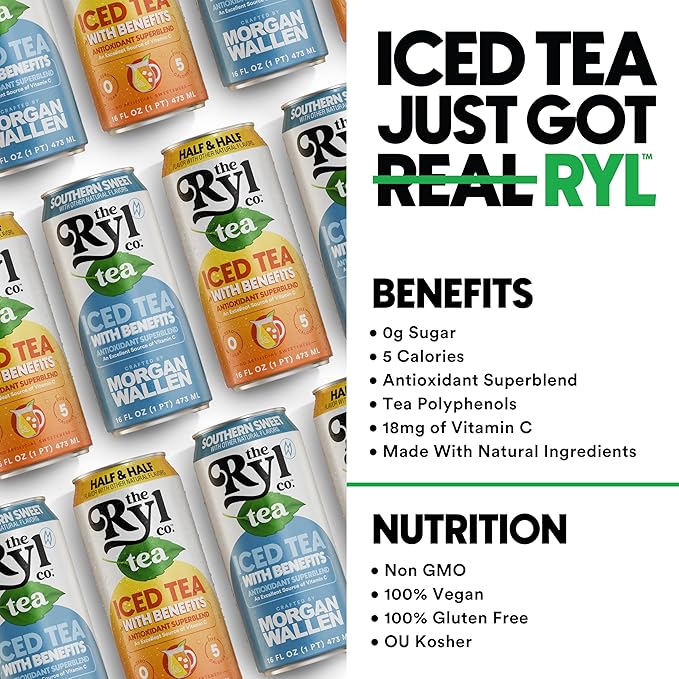Ryl Iced Tea Front Porch Variety Pack, Sweet Tea and Half N' Half – Antioxidant Superblend, No
