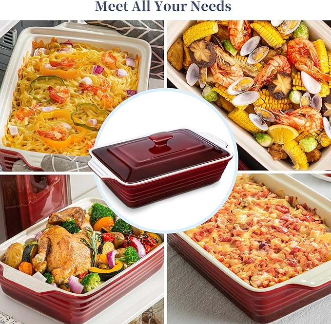 LOVECASA 4.5 Quart Ceramic Casserole Dish with Lid, 9x13 Baking Dish for Oven, Lasagna Pan Deep