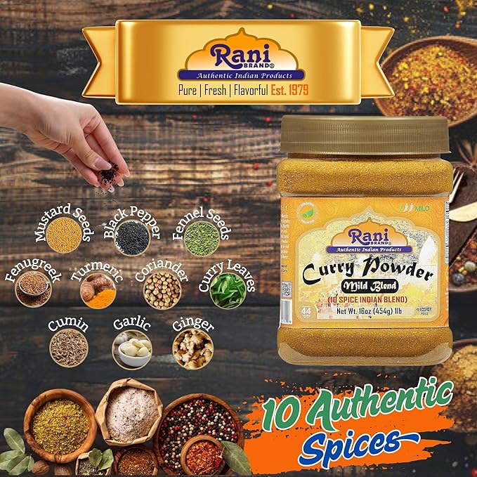 Rani Curry Powder Mild (10-Spice Authentic Indian Blend) 1lb (454g) PET Jar ~ All Natural |