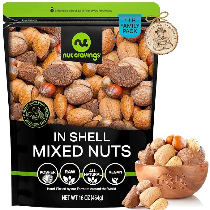 NUT CRAVINGS - Mixed Nuts (In Shell) Brazil, Walnuts, Filberts, Almonds, Pecans (16oz - 1 LB)