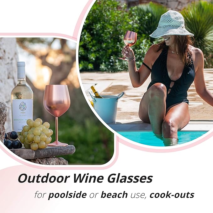 Gusto Nostro Stainless Steel Wine Glass - 18 oz - Unbreakable Rose Gold Wine Glasses for Travel