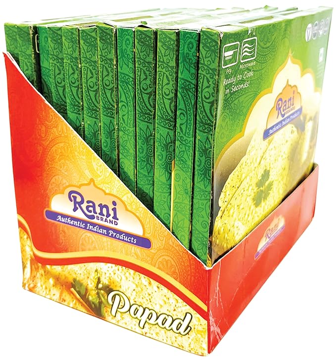 Rani Pappadums (Indian Lentil Wafer Snack) Green Chilli Papad 7oz (200g) Approximately 15pc, 7