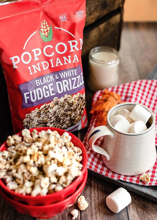 Popcorn Indiana Black & White Fudge Drizzle Chocolate Popcorn (6 oz Bags ??6 Pack) Pre-Popped