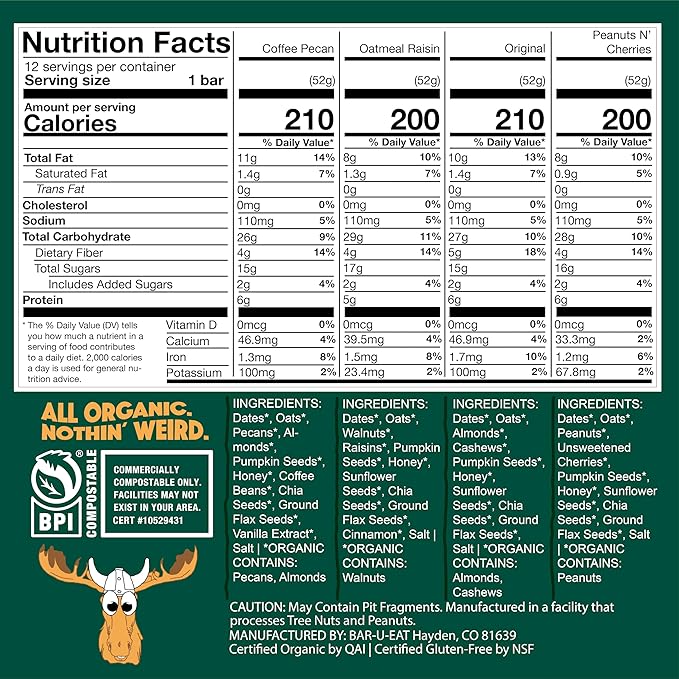 BAR-U-EAT Gluten-Free, Organic, Soft & Chewy Energy Bar. Real Food | Seed Oil Free | No Artificial
