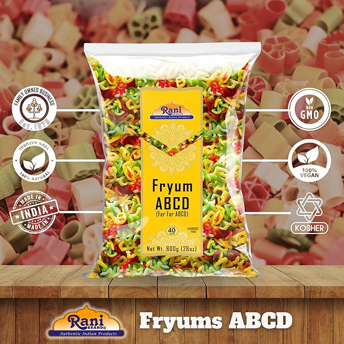 Rani Far Far / Fryums (Wheat & Tapioca Pellet) ABCD Shape 28oz (800g) ~ Vegan, Kosher, Uncooked